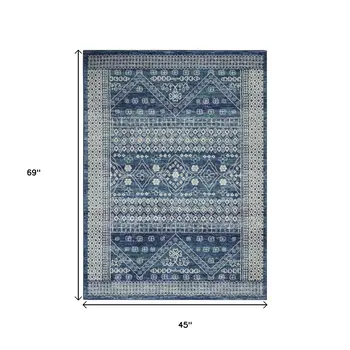 4' X 6' Navy Blue And Ivory Tribal Area Rug