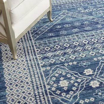 8' X 10' Navy Blue And Ivory Tribal Area Rug