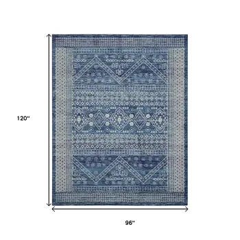 8' X 10' Navy Blue And Ivory Tribal Area Rug