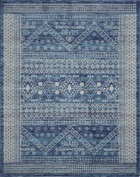 8' X 10' Navy Blue And Ivory Tribal Area Rug