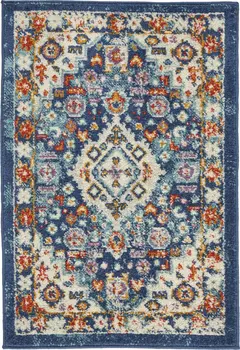 2' X 3' Blue And Ivory Medallion Area Rug