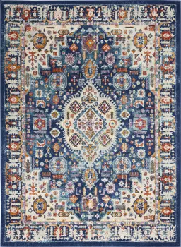 4' X 6' Blue And Ivory Medallion Area Rug