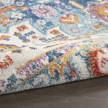 8' X 10' Ivory And Blue Floral Distressed Area Rug