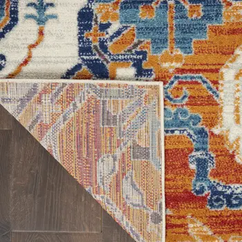 5' X 7' Blue And Orange Floral Area Rug