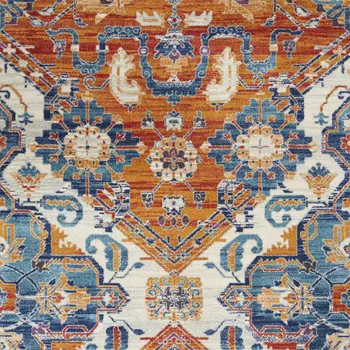 5' X 7' Blue And Orange Floral Area Rug