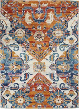5' X 7' Blue And Orange Floral Area Rug