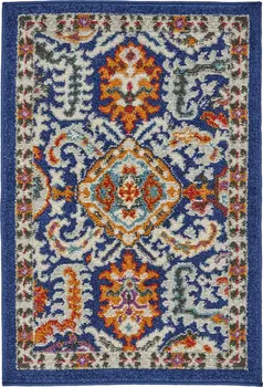2' X 3' Blue And Ivory Oriental Area Rug