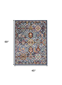 4' X 6' Blue And Ivory Oriental Area Rug