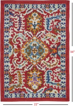 2' X 3' Red And Ivory Damask Area Rug