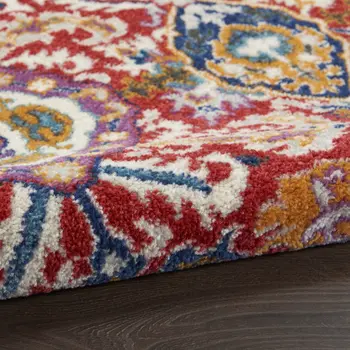 2' X 3' Red And Ivory Damask Area Rug