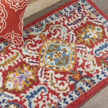 2' X 3' Red And Ivory Damask Area Rug