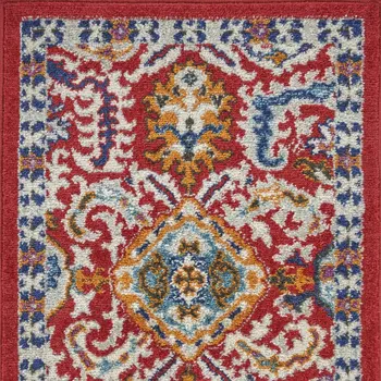 2' X 3' Red And Ivory Damask Area Rug