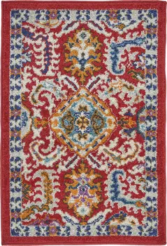 2' X 3' Red And Ivory Damask Area Rug