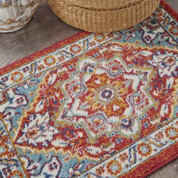 2' X 3' Red And Ivory Medallion Distressed Area Rug