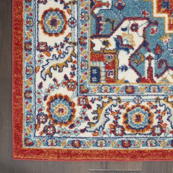 8' Red And Ivory Medallion Distressed Runner Rug