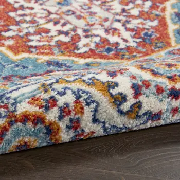 8' Red And Ivory Medallion Distressed Runner Rug
