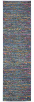 6' Blue And Orange Abstract Distressed Runner Rug