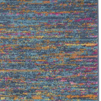 6' Blue And Orange Abstract Distressed Runner Rug