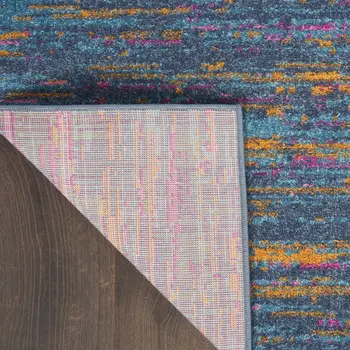 6' Blue And Orange Abstract Distressed Runner Rug
