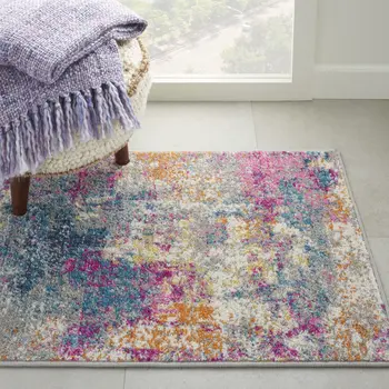 2' X 3' Ivory And Blue Abstract Area Rug