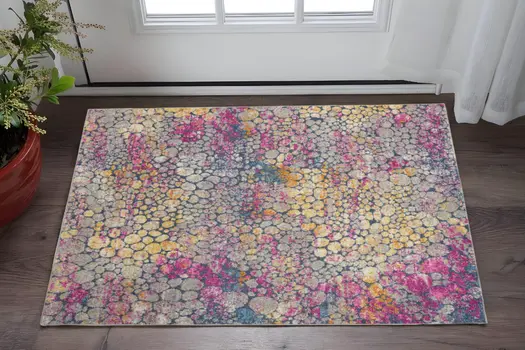 2' X 3' Ivory And Blue Abstract Area Rug