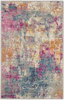 2' X 3' Ivory And Blue Abstract Area Rug