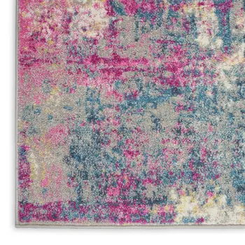6' Ivory And Blue Abstract Runner Rug