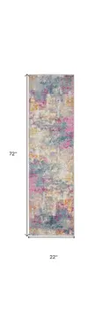 6' Ivory And Blue Abstract Runner Rug