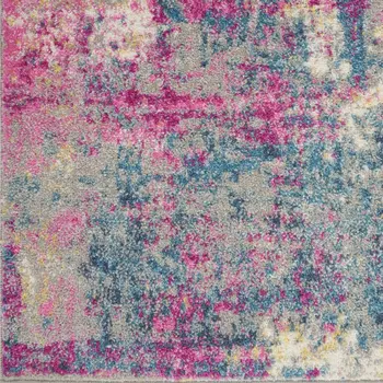 10' Ivory And Blue Abstract Runner Rug
