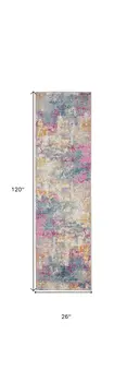 10' Ivory And Blue Abstract Runner Rug