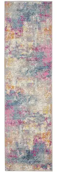 8' Ivory And Blue Abstract Runner Rug