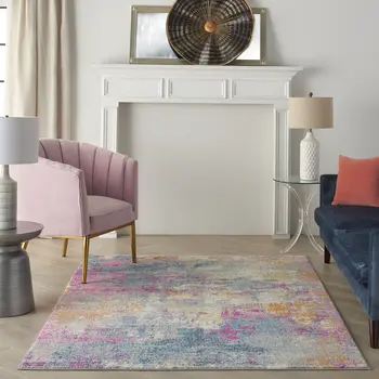4' X 6' Ivory And Blue Abstract Area Rug