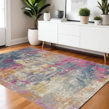 4' X 6' Ivory And Blue Abstract Area Rug