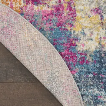 4' Ivory And Blue Abstract Round Rug