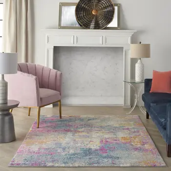 5' X 7' Ivory And Blue Abstract Area Rug