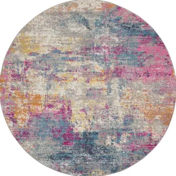 5' Ivory And Blue Abstract Round Rug
