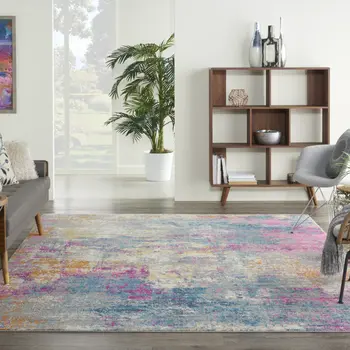 8' X 10' Ivory And Blue Abstract Area Rug