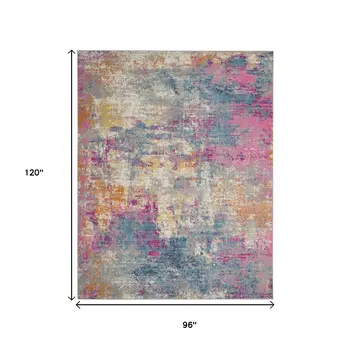 8' X 10' Ivory And Blue Abstract Area Rug