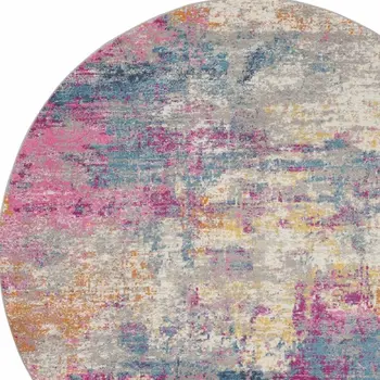8' Ivory And Blue Abstract Round Rug