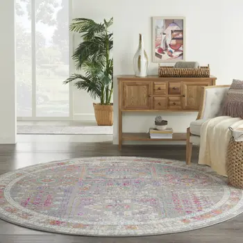 8' Gray And Ivory Abstract Distressed Round Rug