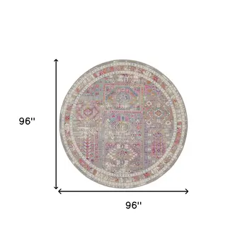 8' Gray And Ivory Abstract Distressed Round Rug