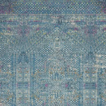 5' X 7' Blue And Ivory Southwestern Distressed Area Rug