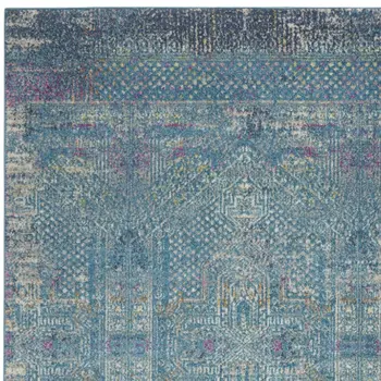 5' X 7' Blue And Ivory Southwestern Distressed Area Rug