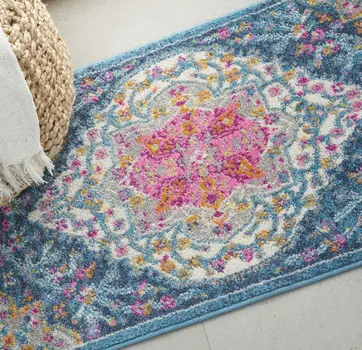 2' X 3' Blue And Ivory Medallion Distressed Area Rug