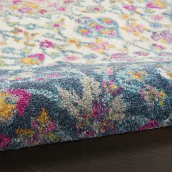 8' Blue And Ivory Medallion Distressed Runner Rug