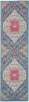 8' Blue And Ivory Medallion Distressed Runner Rug
