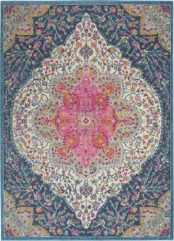 4' X 6' Blue And Ivory Medallion Distressed Area Rug