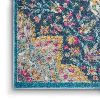 5' X 7' Blue And Ivory Medallion Distressed Area Rug