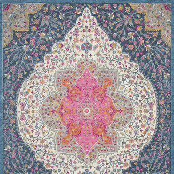8' X 10' Blue And Ivory Medallion Distressed Area Rug