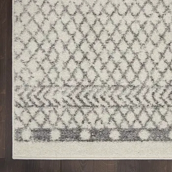 6' Gray And Ivory Geometric Distressed Runner Rug